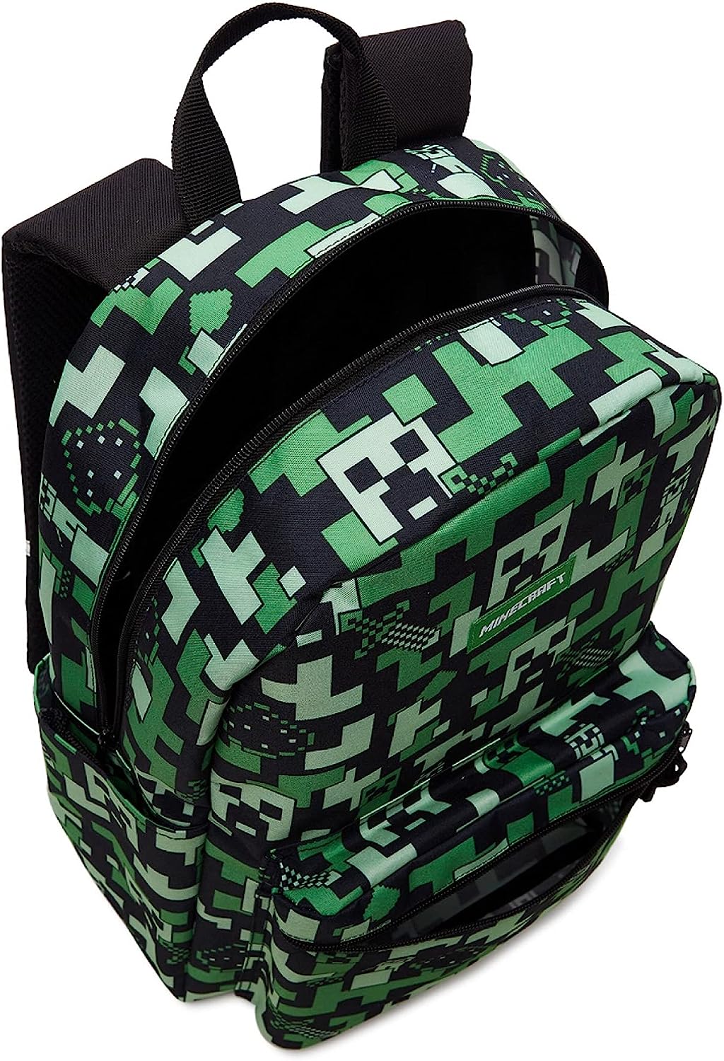 Minecraft Kids Teen School Backpack 16” Creeper Print Black Rucksack w/ Zipper