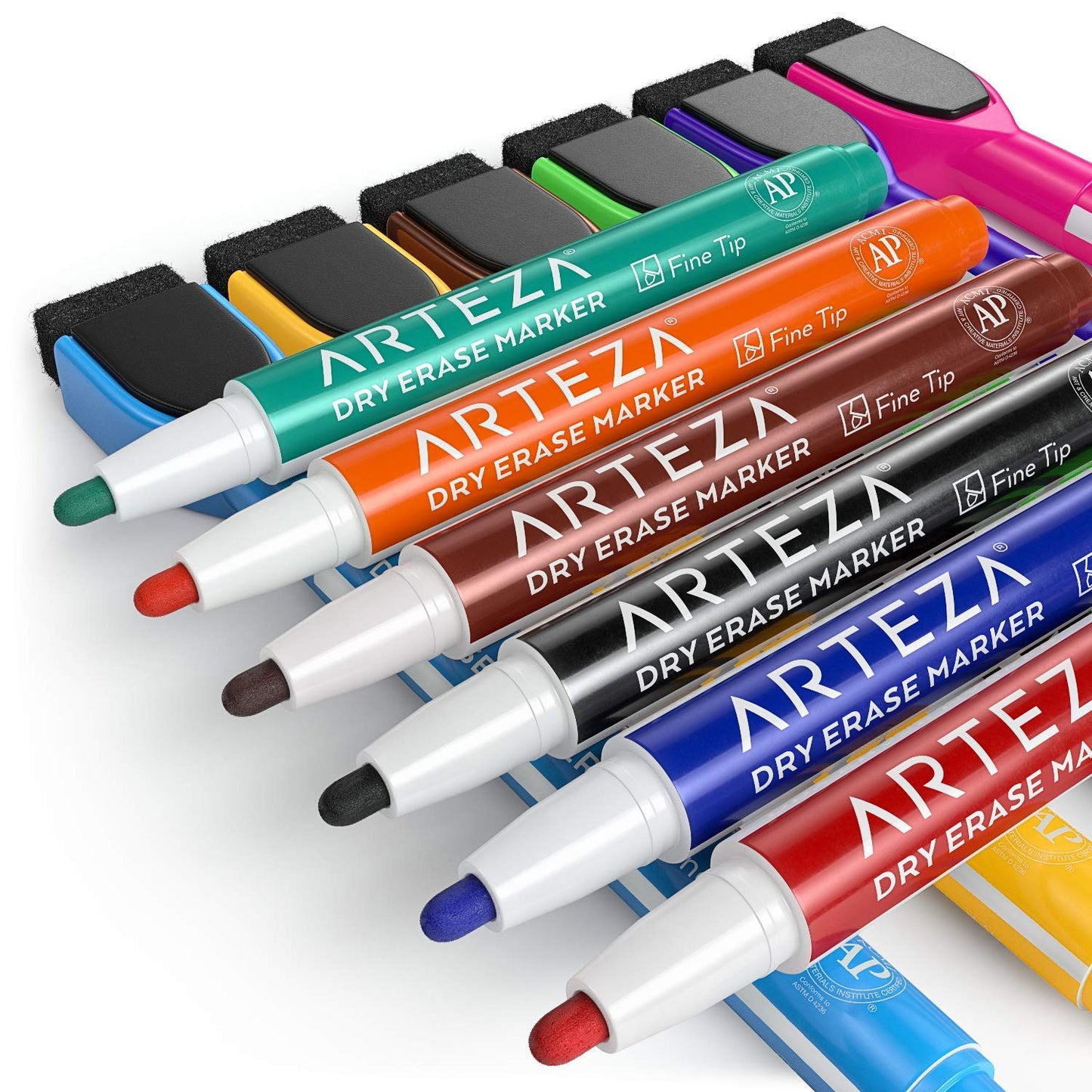 Arteza Dry Erase Markers with Magnetic Eraser Caps, Fine Tip - Set of 60