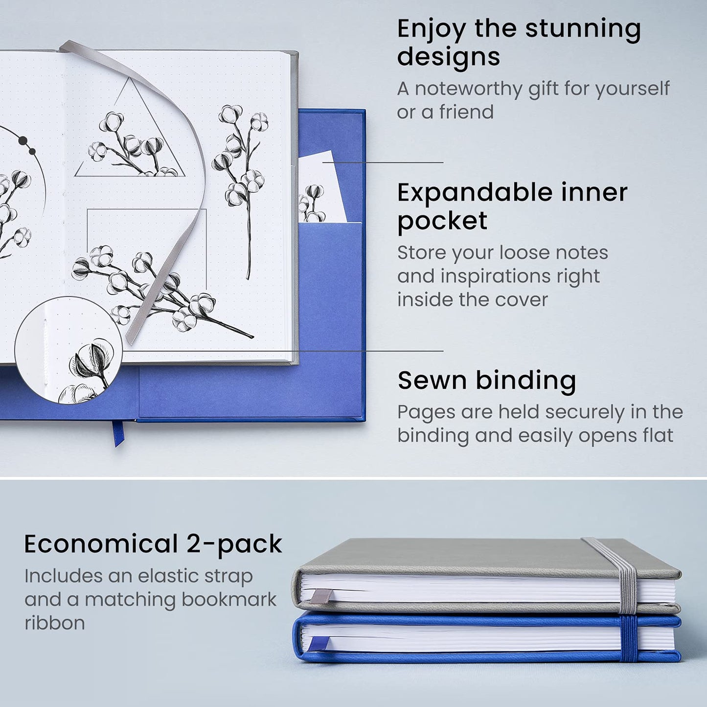 Arteza Dotted Journals, Cobalt Blue & Gray - Set of 2