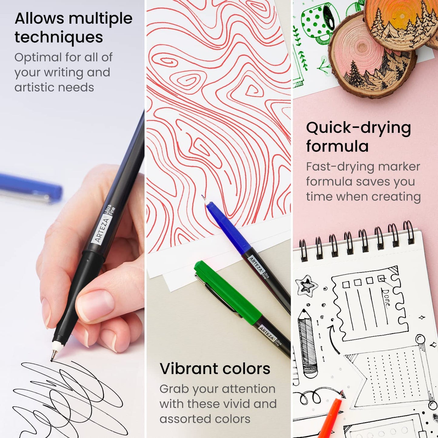 Arteza Permanent Markers, Classic Colors, Ultra Fine Tip - Set of 24