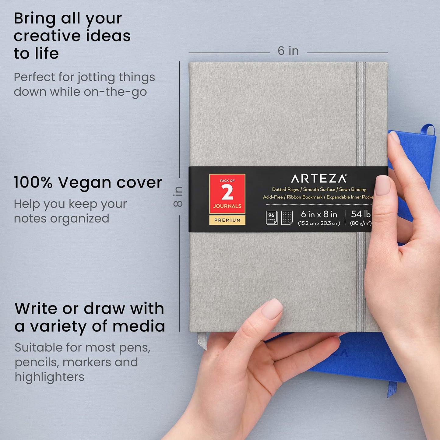 Arteza Dotted Journals, Cobalt Blue & Gray - Set of 2