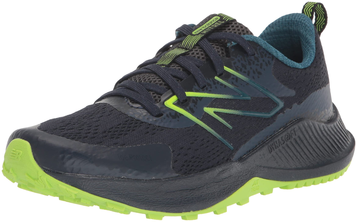 New Balance Boy's DynaSoft Nitrel V5 Lace-Up Trail Running Shoe, Natural Indigo/Eclipse/Pixel Green, 7 Wide Big Kid