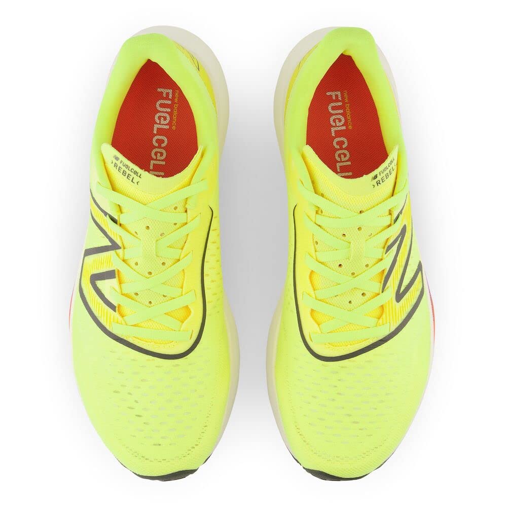 New Balance Men's FuelCell Rebel V3 Running Shoe, Cosmic Pineapple/Blacktop/Neon Dragonfly, 10