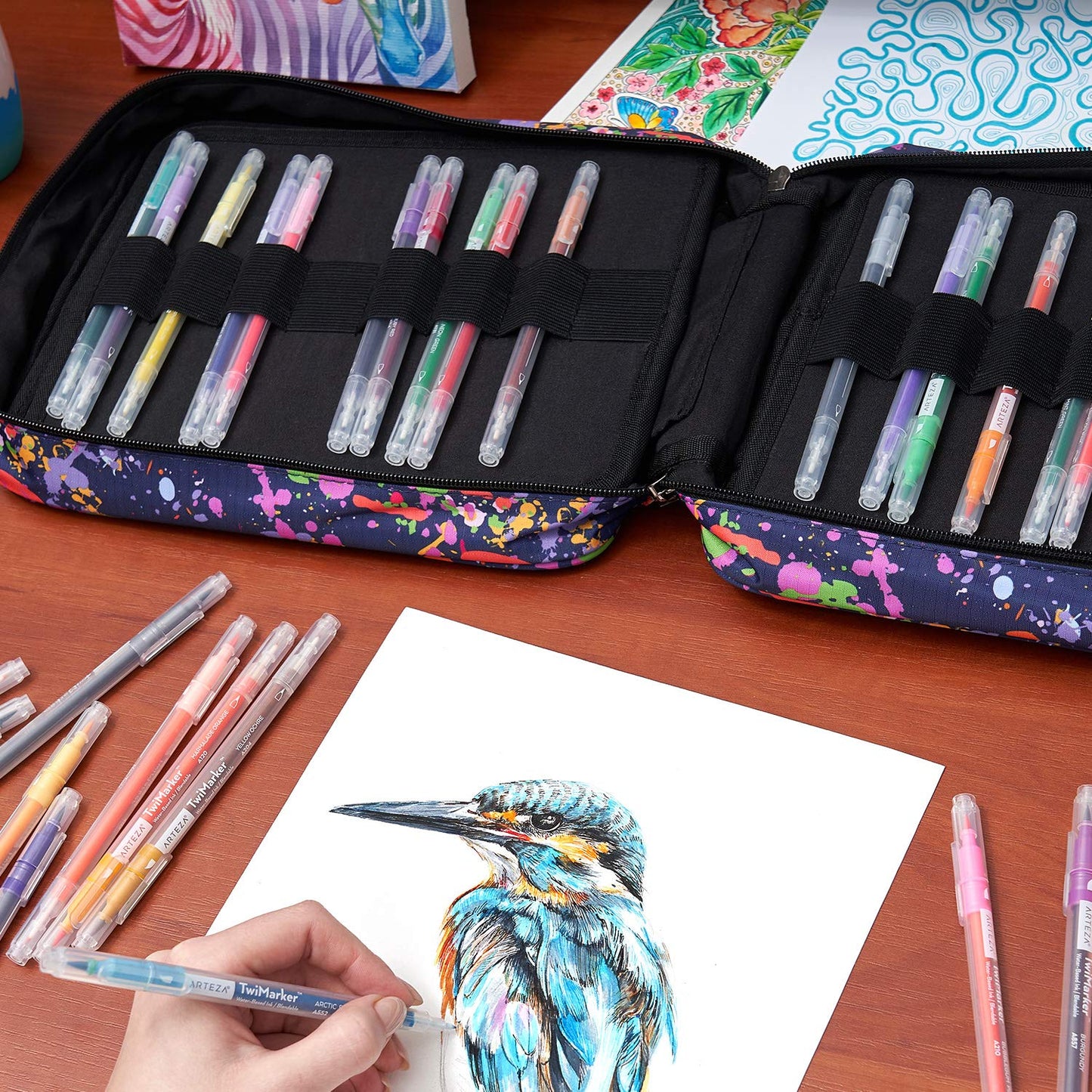 Arteza Pencil Case, Paint Splatter Pattern - 64 Slots