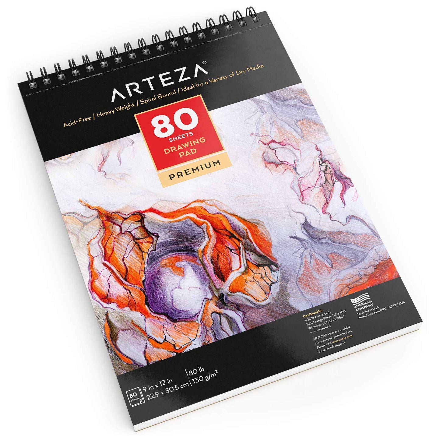 Arteza Drawing Pad, 9" x 12", 80 Sheets
