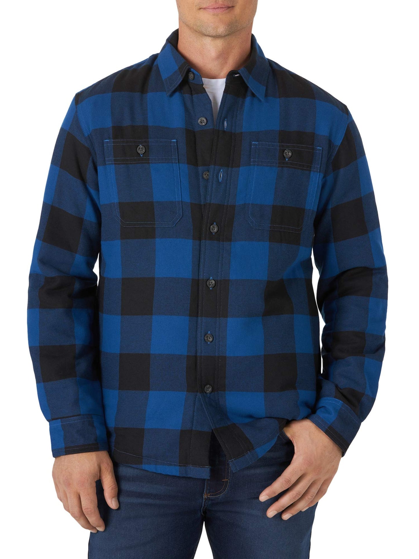Wrangler Authentics Men's Long Sleeve Sherpa Lined Shirt Jacket, Blue Buffalo, XX-Large