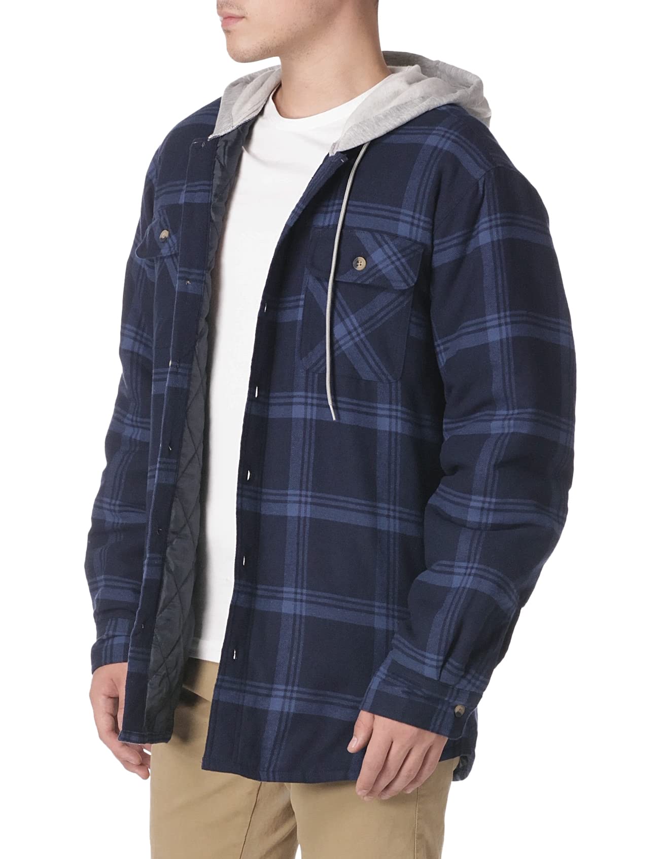 Wrangler Authentics Men's Long Sleeve Quilted Lined Flannel Shirt Jacket with Hood, Black, X-Large