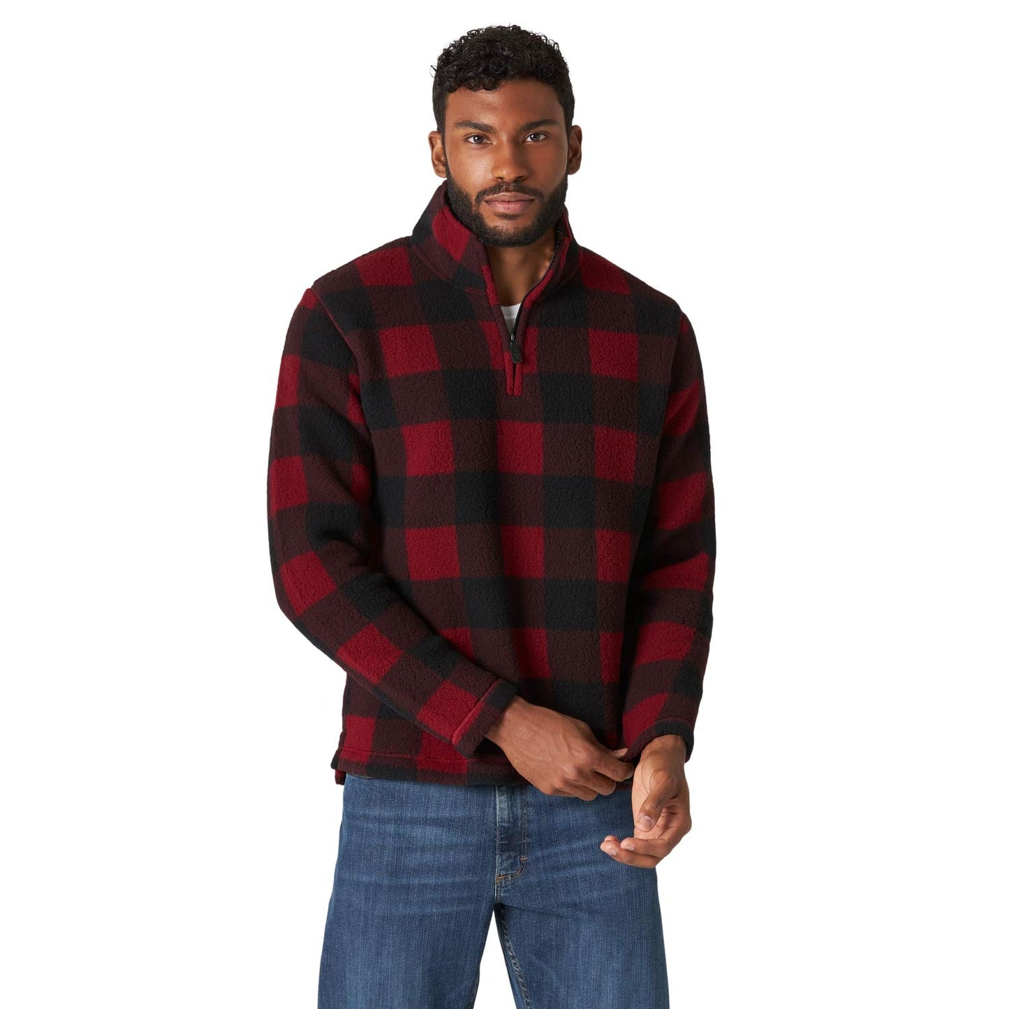 Wrangler Authentics Men's Wooly Fleece Quarter-Zip, Red Buffalo, XX-Large