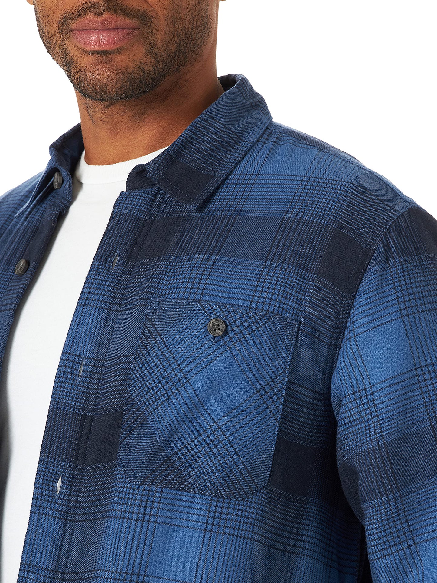 Wrangler Authentics Men's Long Sleeve Sherpa Lined Shirt Jacket, Admiral Blue, Large