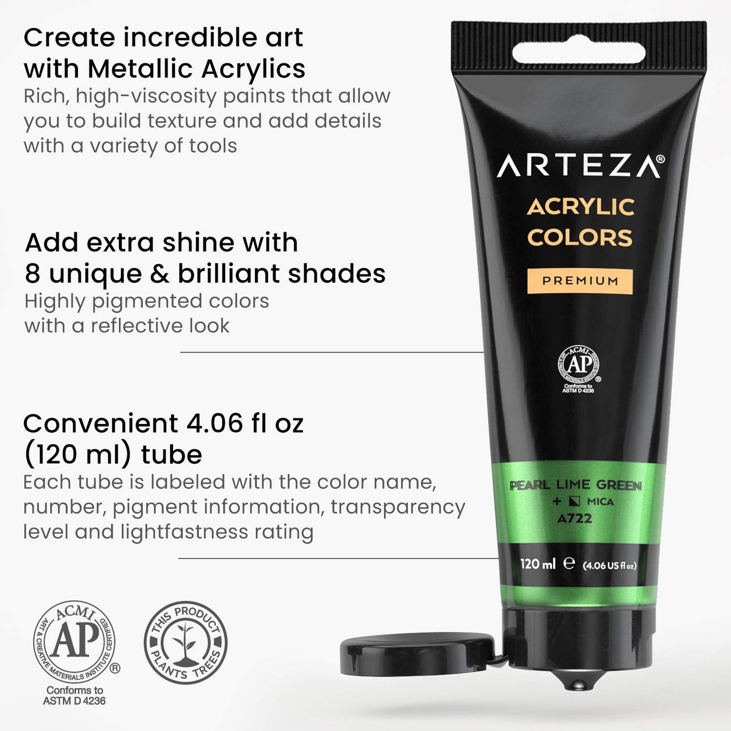 Arteza Metallic Acrylic Paint, Floral Brilliance, 4oz Tubes - Set of 8