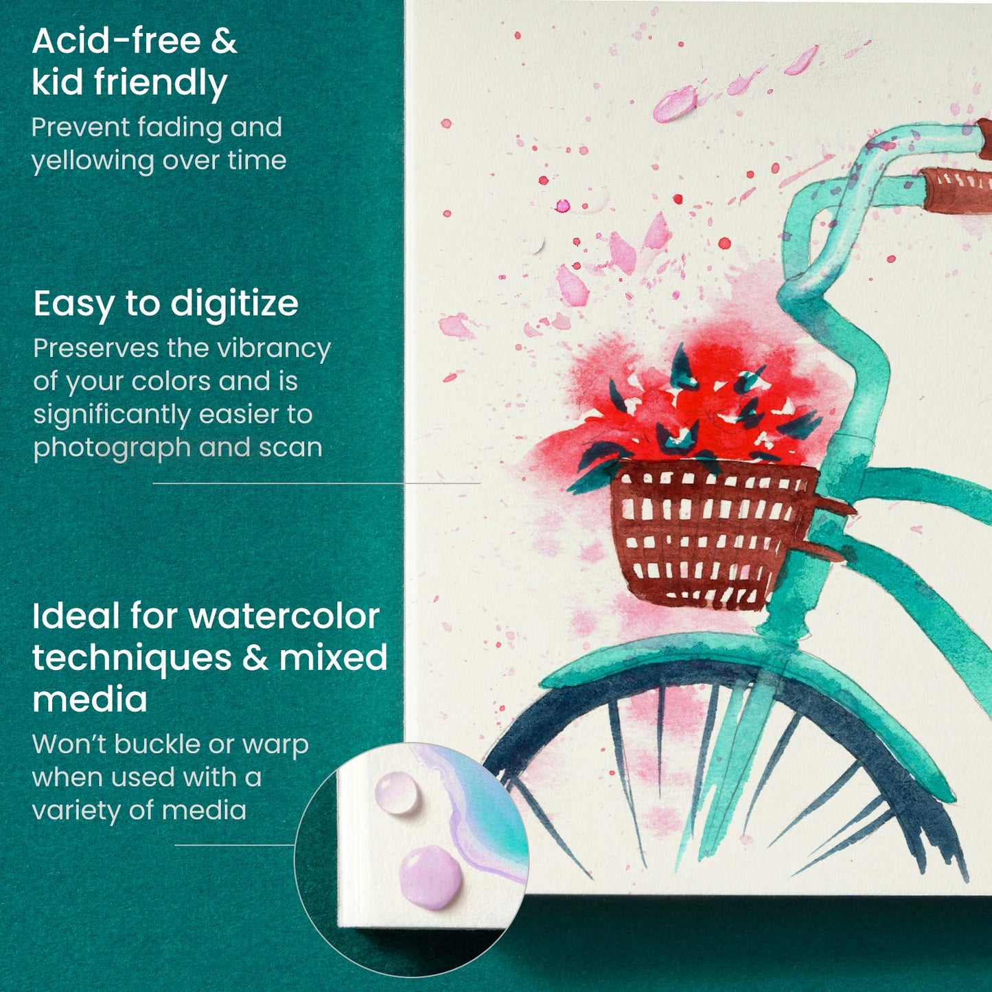 Arteza Expert Watercolor Pad, 100% Cotton, Hot-Pressed, 9" x 12” - 14 sheets