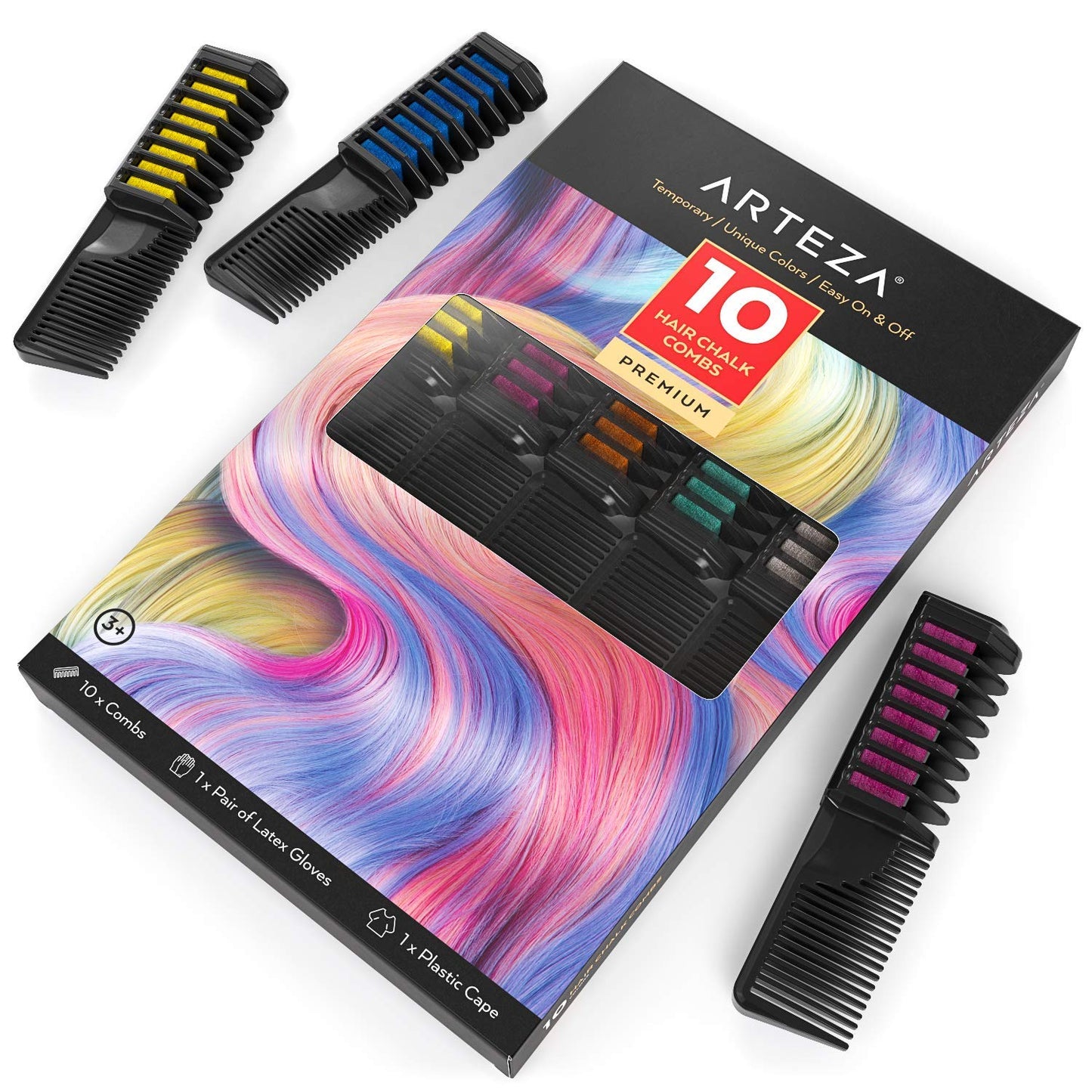 Arteza Hair Chalk Combs, Assorted Colors, set of 12
