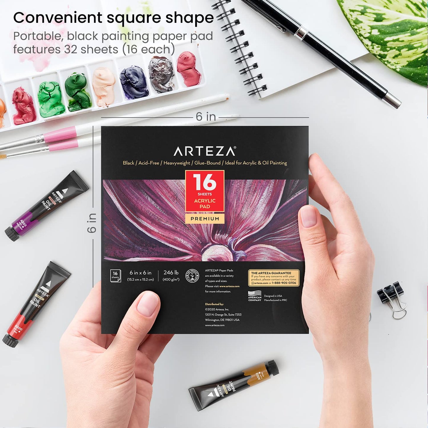 Arteza Acrylic Pad, Black, 6" x 6", 16 Sheets- Pack of 2