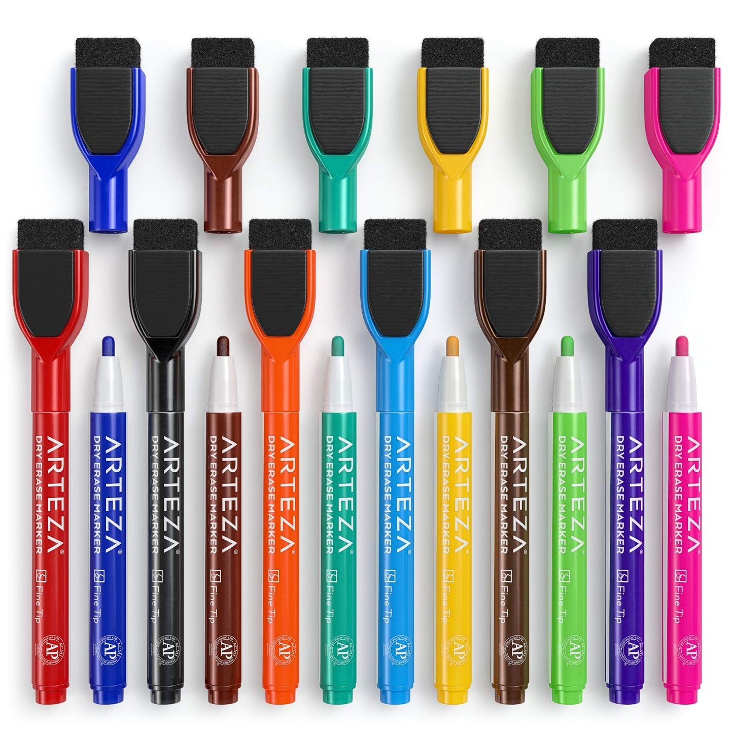 Arteza Dry Erase Markers with Magnetic Eraser Caps, Fine Tip - Set of 60