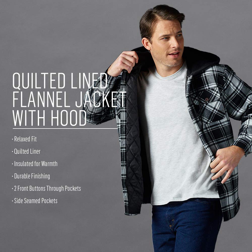 Wrangler Authentics Men's Long Sleeve Quilted Lined Flannel Shirt Jacket with Hood, Gray, 3X-Large