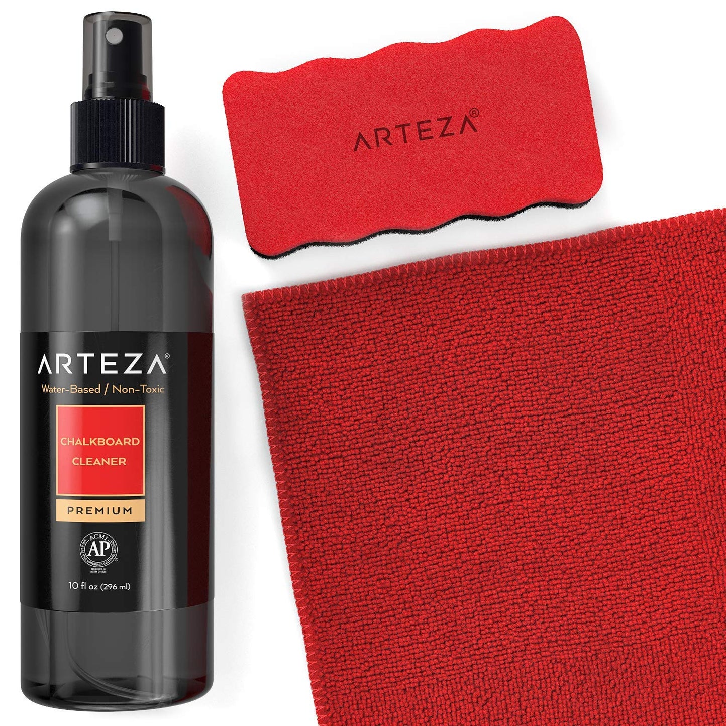 Arteza Chalkboard Cleaner Set with 10-Ounce Spray Bottle Cleaner, 1 Microfiber Fabric Towel & 1 Magnetic Eraser for Chalkboards, Blackboards & Glass Surfaces