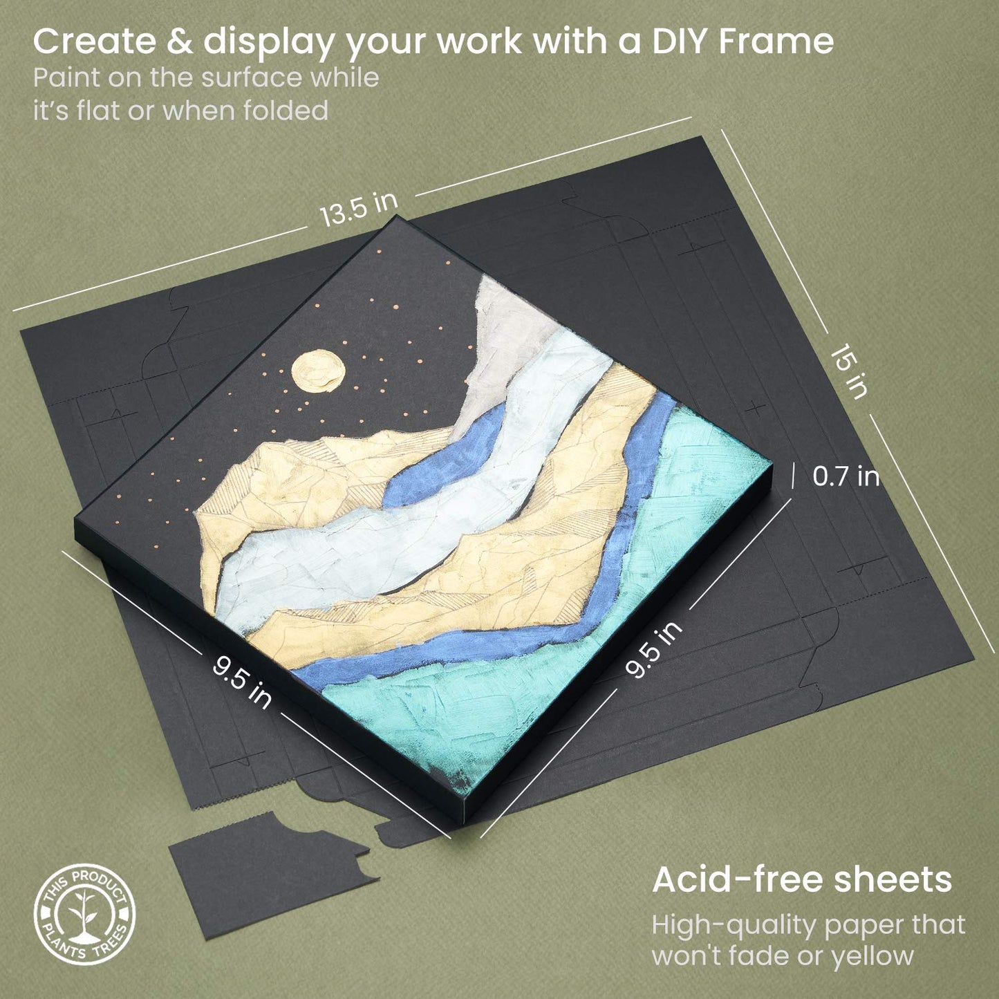 Arteza DIY Foldable Canvas Frame, Black, Mixed Media, 9.5" x 9.5" - 20 Sheets