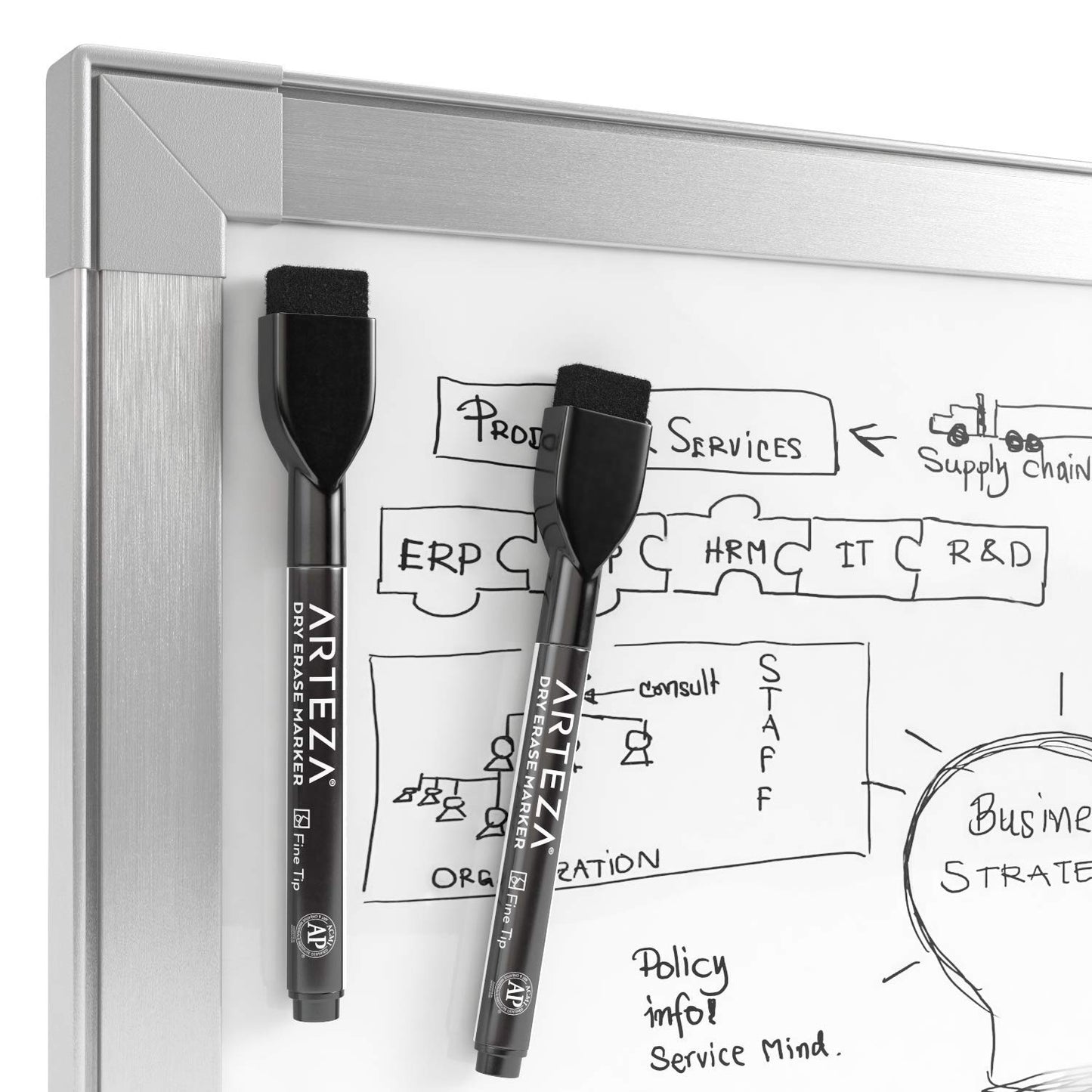 Arteza Dry Erase Markers with Magnetic Eraser Caps, Black, Fine Tip- 36 Pack