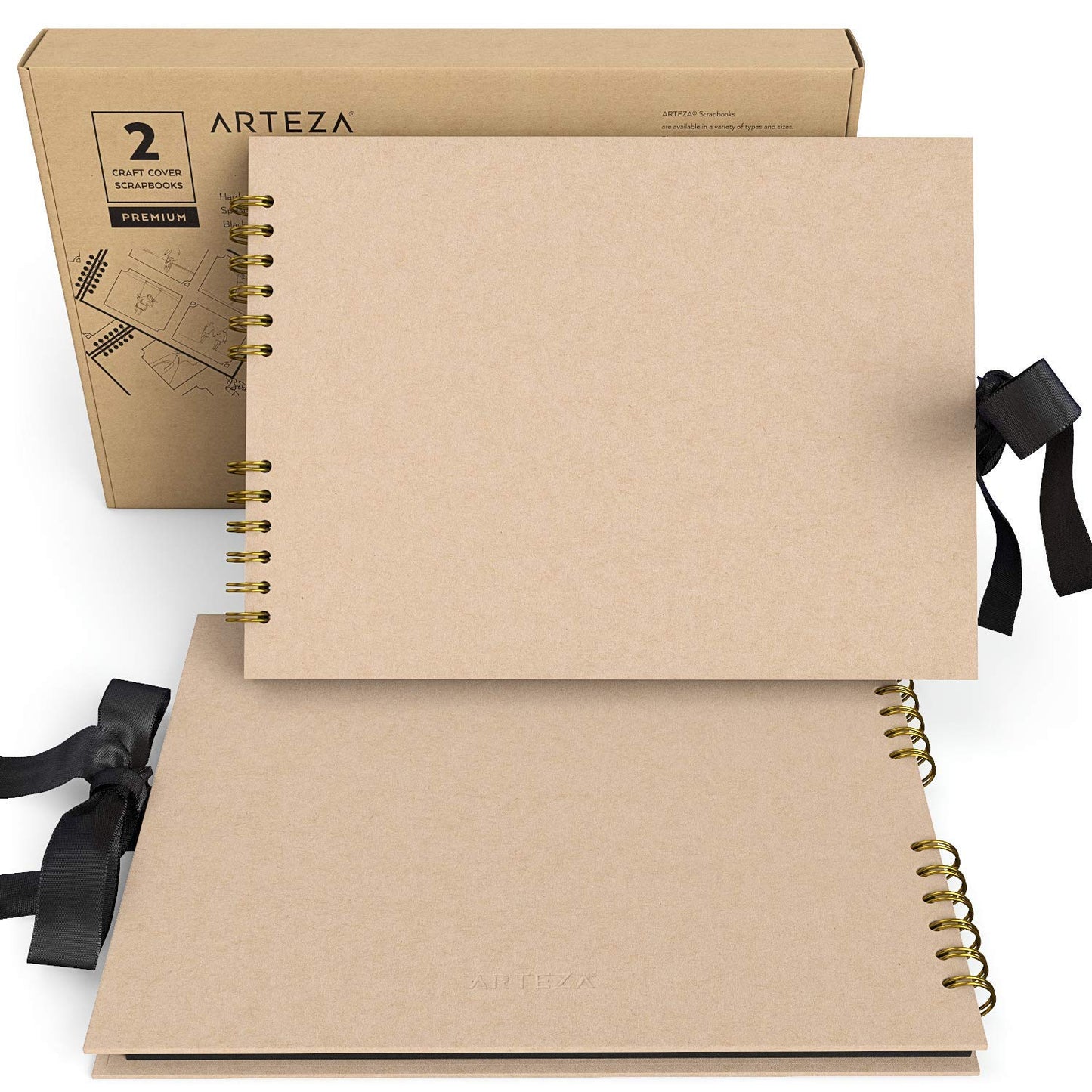 Arteza Spiral-Bound Scrapbook, Black Cover, 8.5" x 11", 40 Black Sheets - Pack of 3