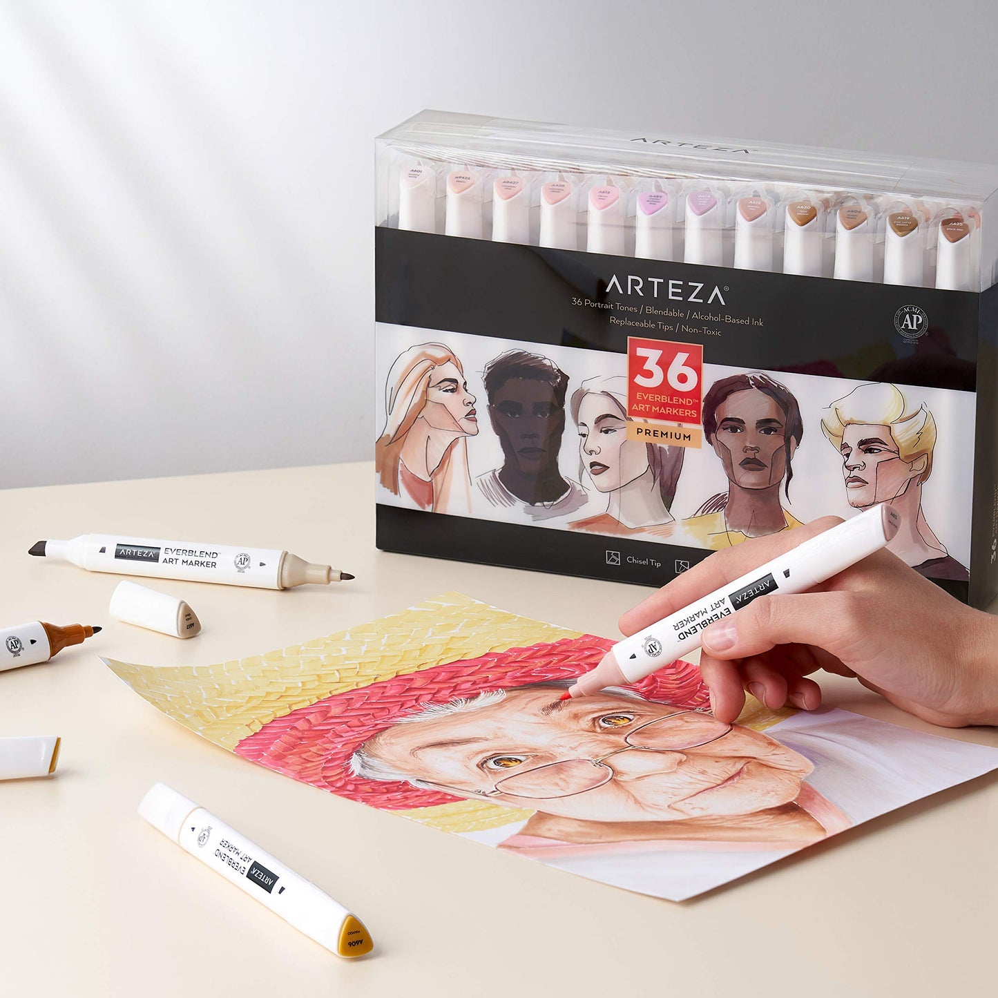 Arteza EverBlend™ Art Markers, Portrait Tones - Set of 36