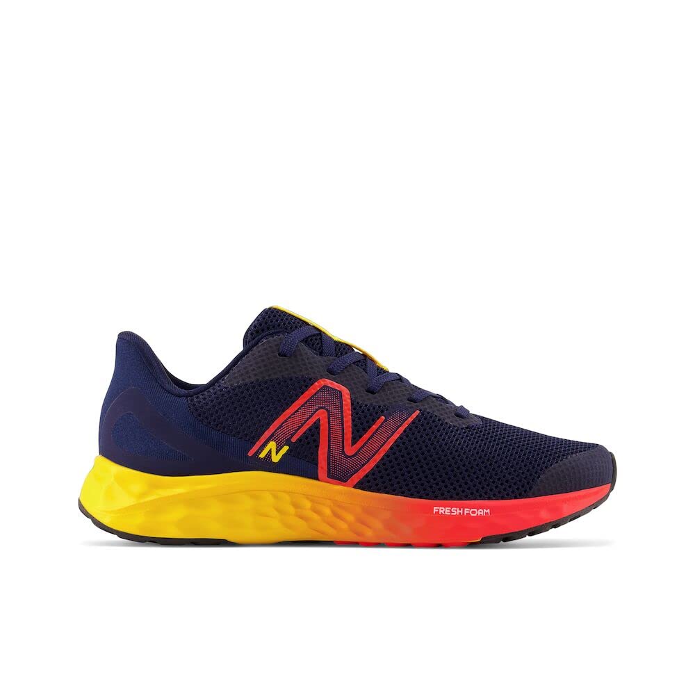 New Balance Boy's Fresh Foam Arishi V4 Lace-Up Running Shoe, Team Navy/Electric Red/Egg Yolk, 7 Big Kid