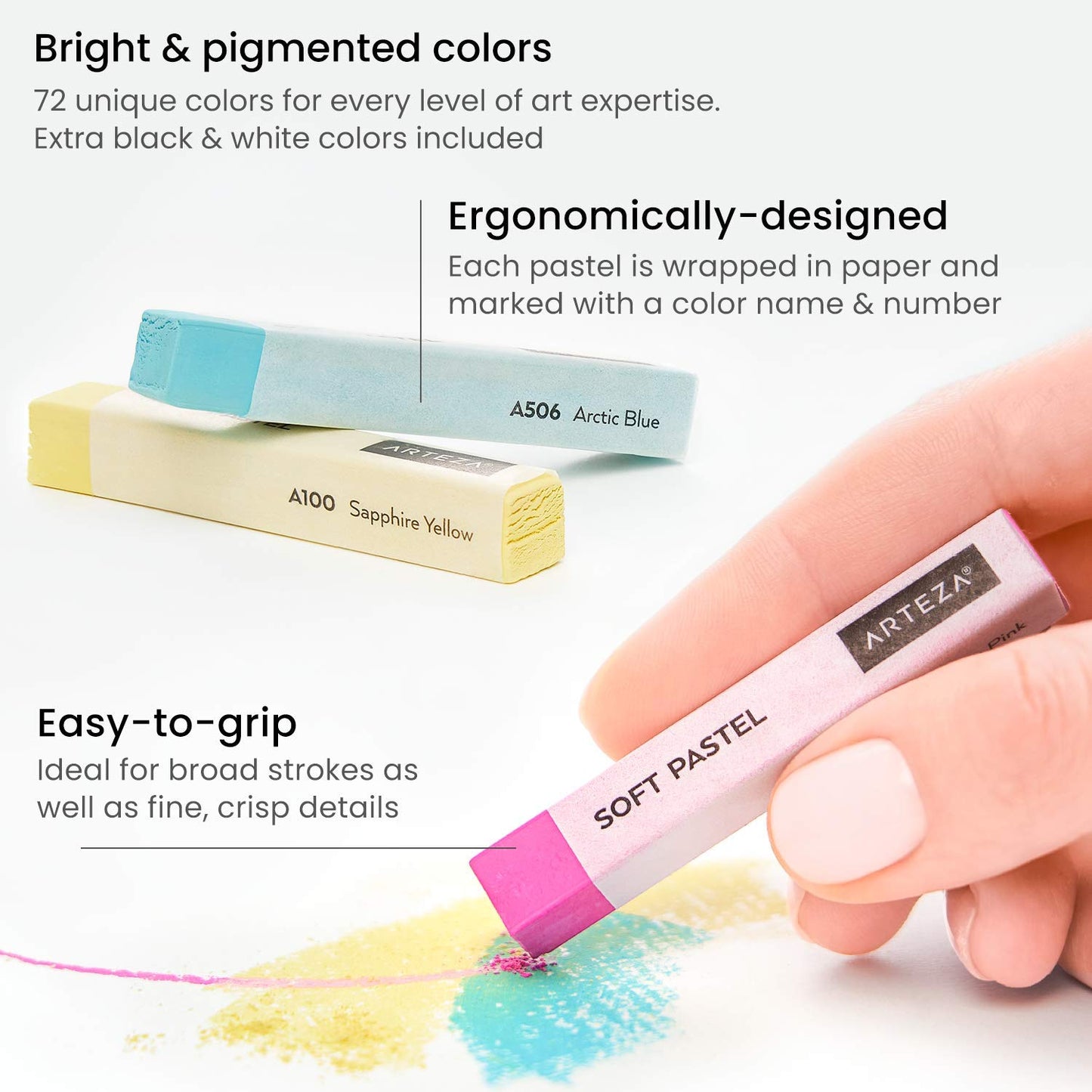 Arteza Soft Pastels, Assorted Colors - Set of 72