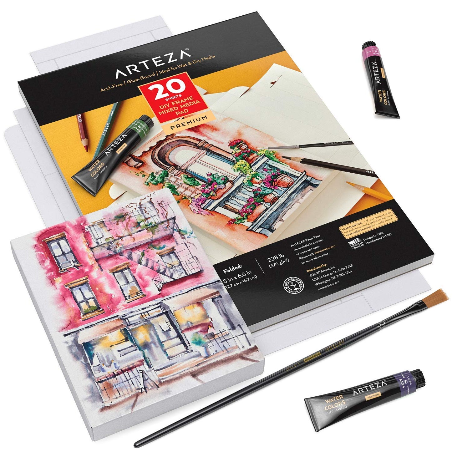 Arteza DIY Foldable Canvas Frame, Mixed Media, 5" x 6.6" - 20 Sheets