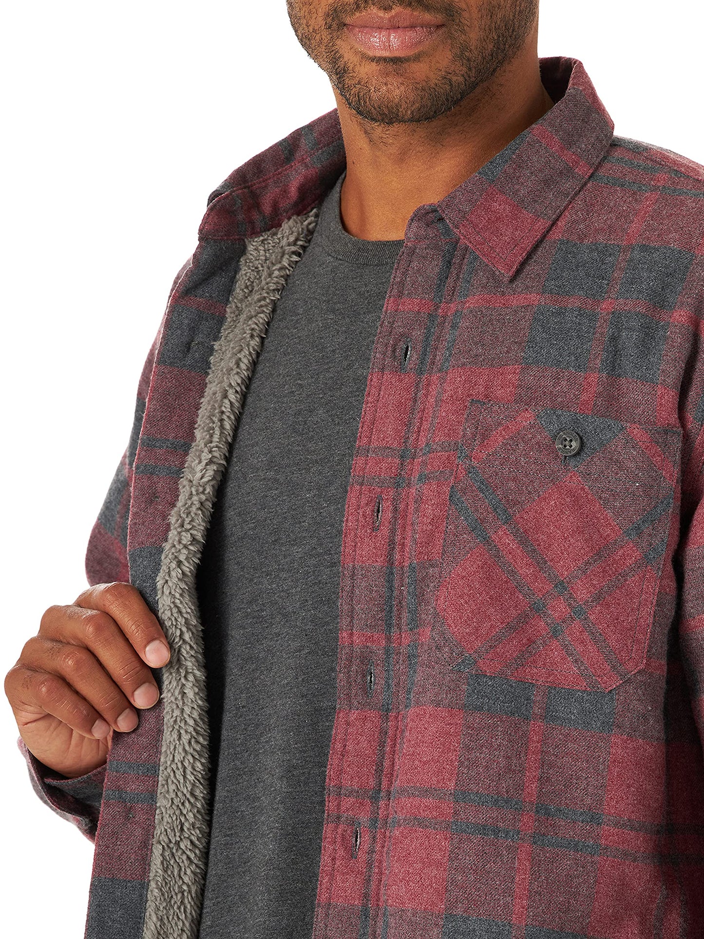 Wrangler Authentics Men's Long Sleeve Sherpa Lined Shirt Jacket, Current Heather, Small
