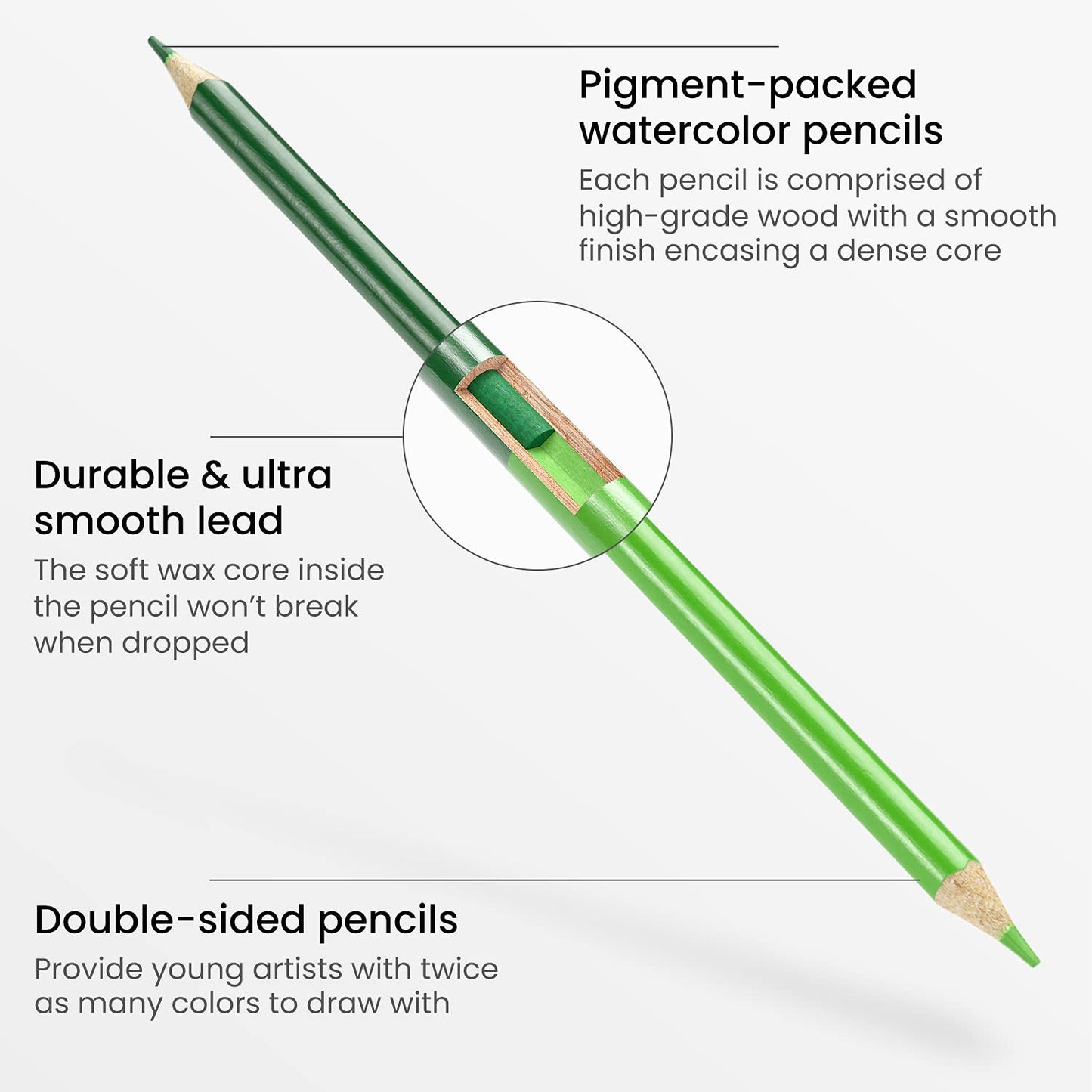 Arteza Kids Watercolor Pencils with Watercolor Brush, Double Sided -Set of 50