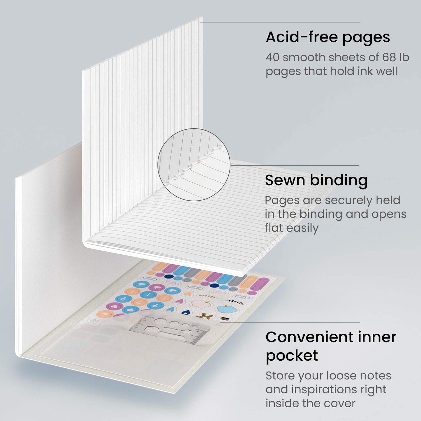 Arteza Pocket Notebooks, 40 Sheets, 5" x 8”- Set of 5