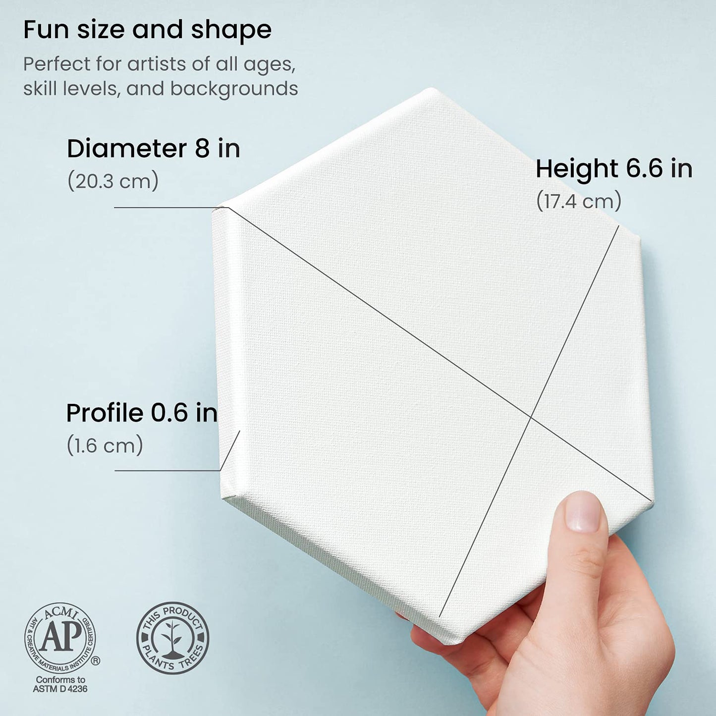 Arteza Hexagon Stretched Canvas, 4" Sides - Pack of 12