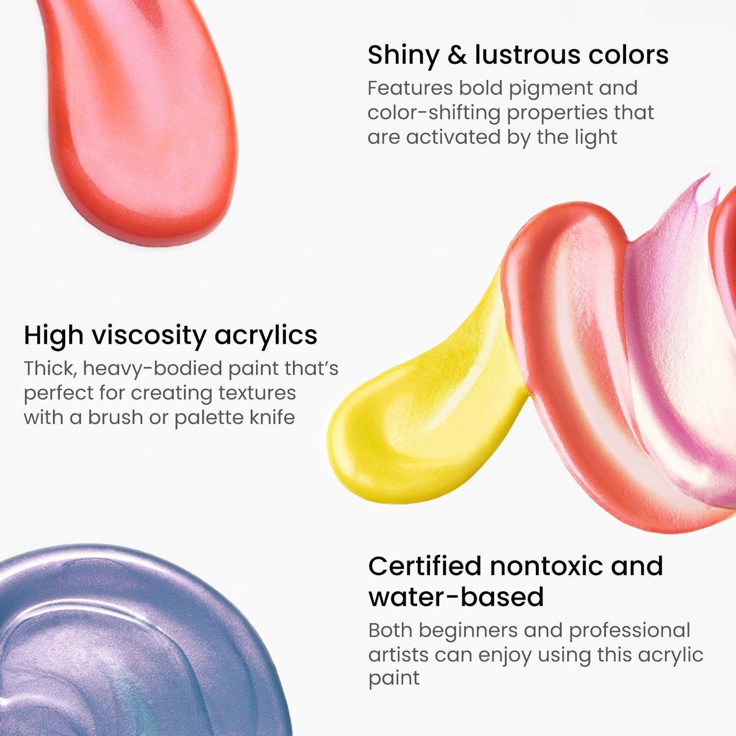 Arteza Acrylic Paint, Iridescent, 2oz Bottles - Set of 10