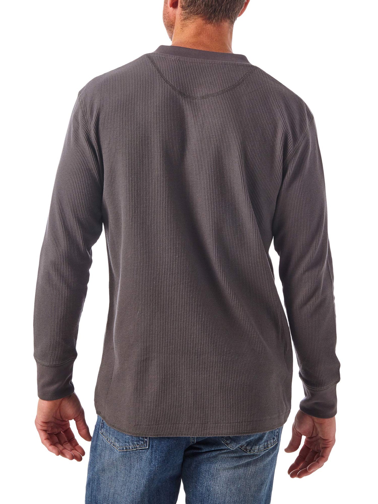 Wrangler Authentics Men's Long Sleeve Waffle Henley, Dark Charcoal, Large
