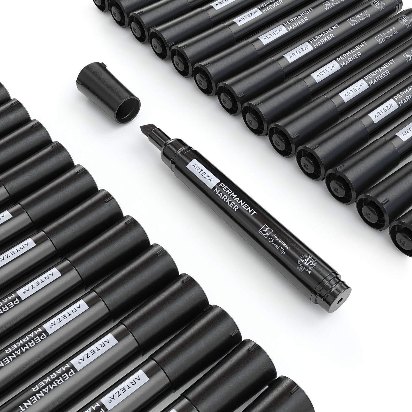 Arteza Permanent Markers, Black, Chisel Tip - Pack of 36