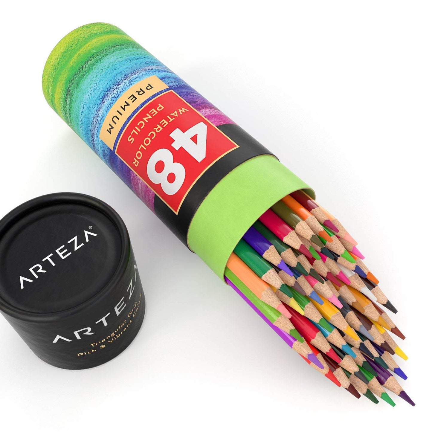 Arteza Watercolor Pencils, Triangle Shaped - Set of 48