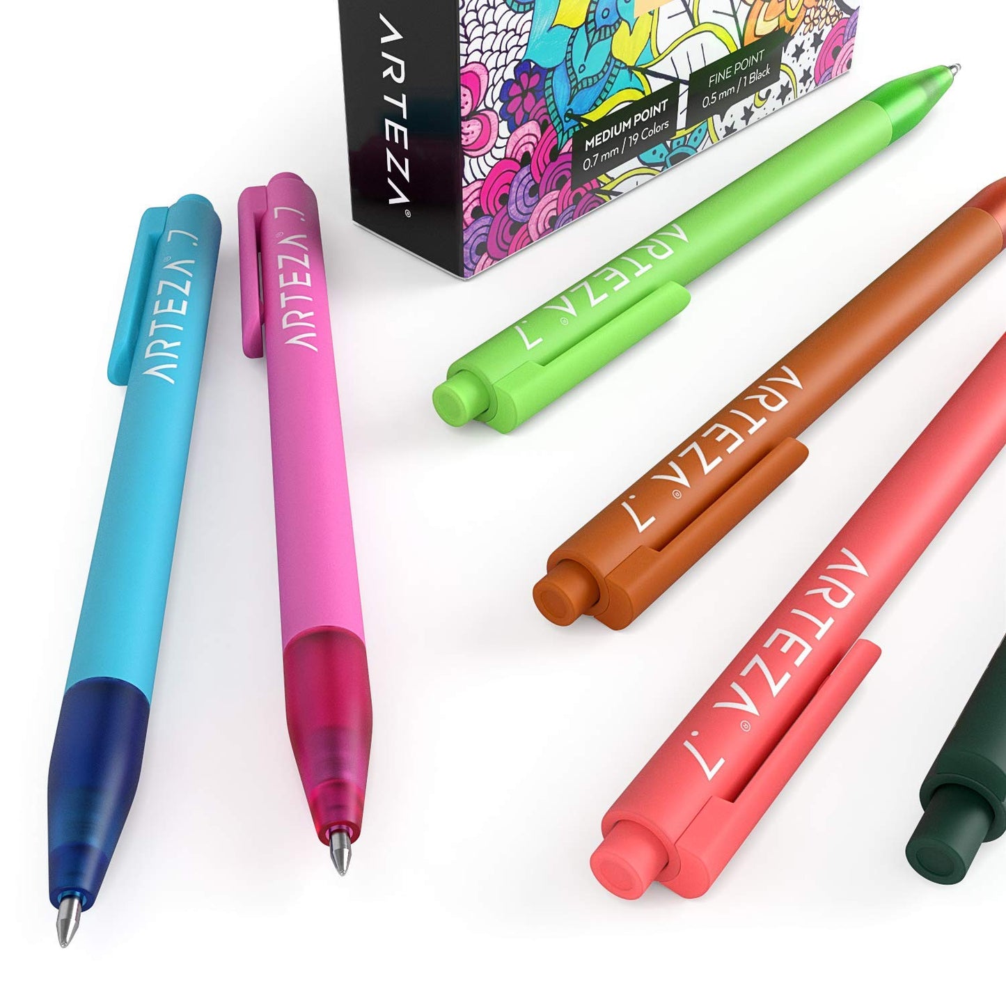 Arteza Retractable Gel Ink Pens, Vibrant Colors - Set of 20