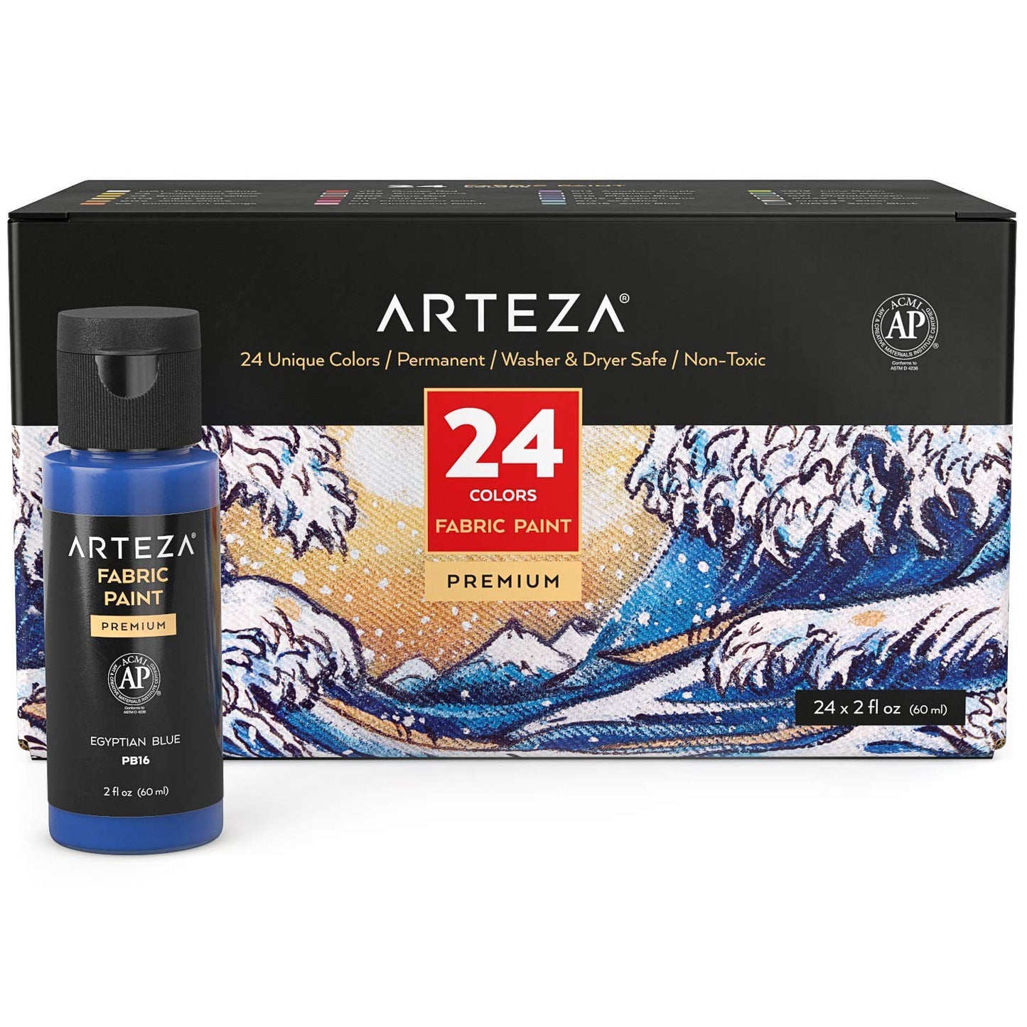 Arteza Fabric Paint, Unique Colors, 2oz Bottles - Set of 24