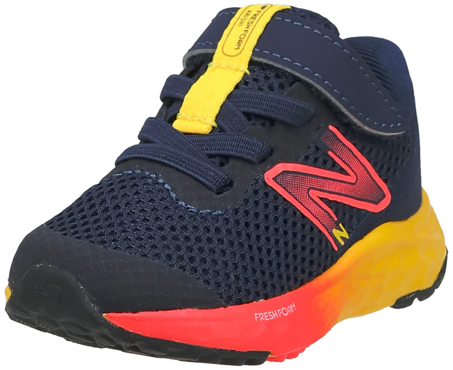 New Balance Baby Boys Fresh Foam Arishi V4 Hook and Loop Running Shoe, Team Navy/Electric Red/Egg Yolk, 2 Wide Infant