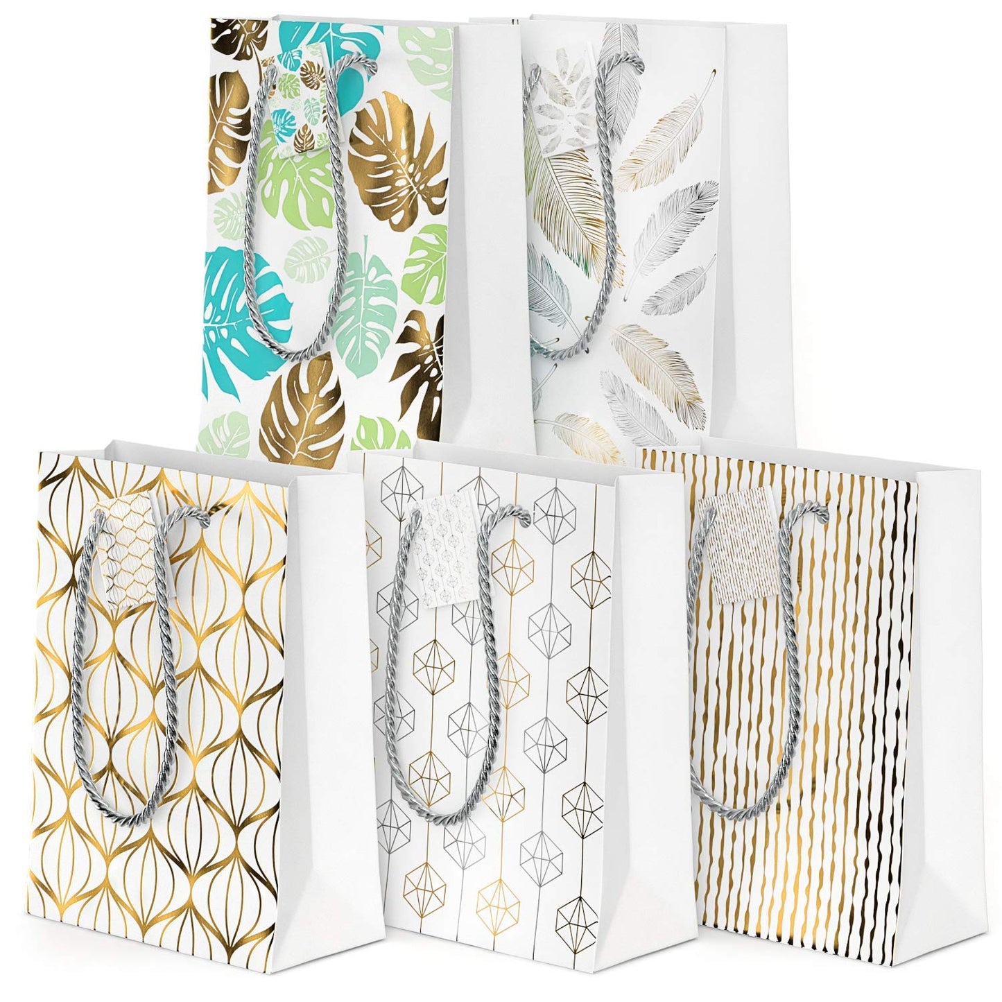 Arteza Gift Bags, White with Assorted Designs - Set of 15
