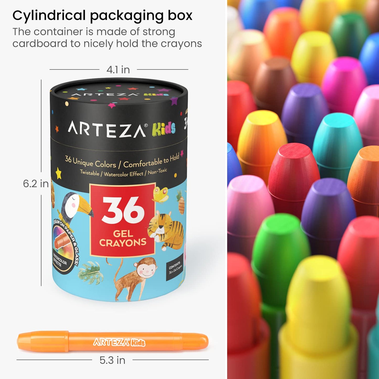 Arteza Kids Twistable Gel Crayons - Set of 36