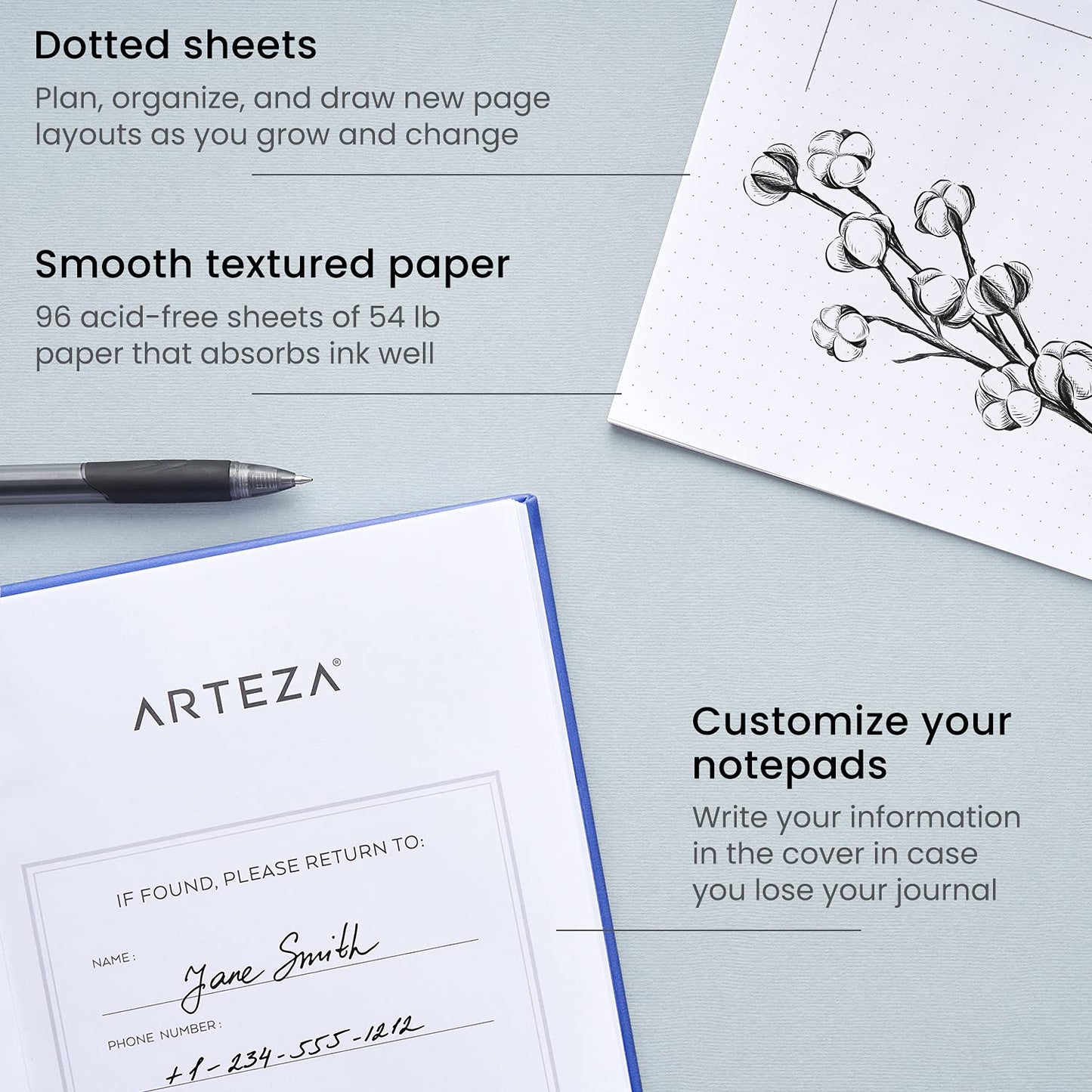 Arteza Dotted Journals, Cobalt Blue & Gray - Set of 2