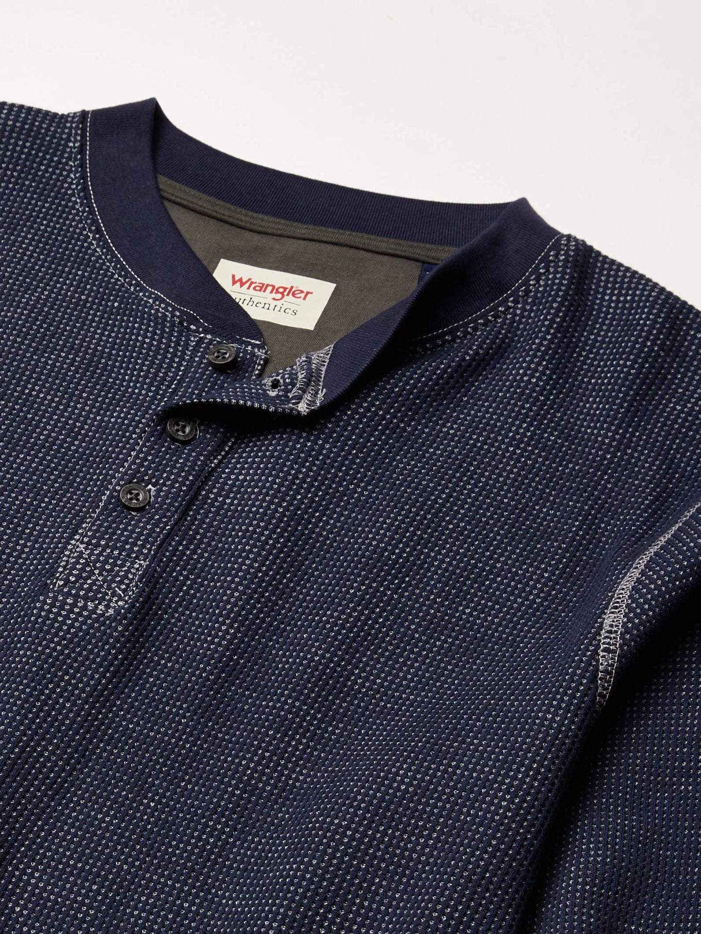 Wrangler Authentics Men's Long Sleeve Waffle Henley, Mood Indigo, Medium