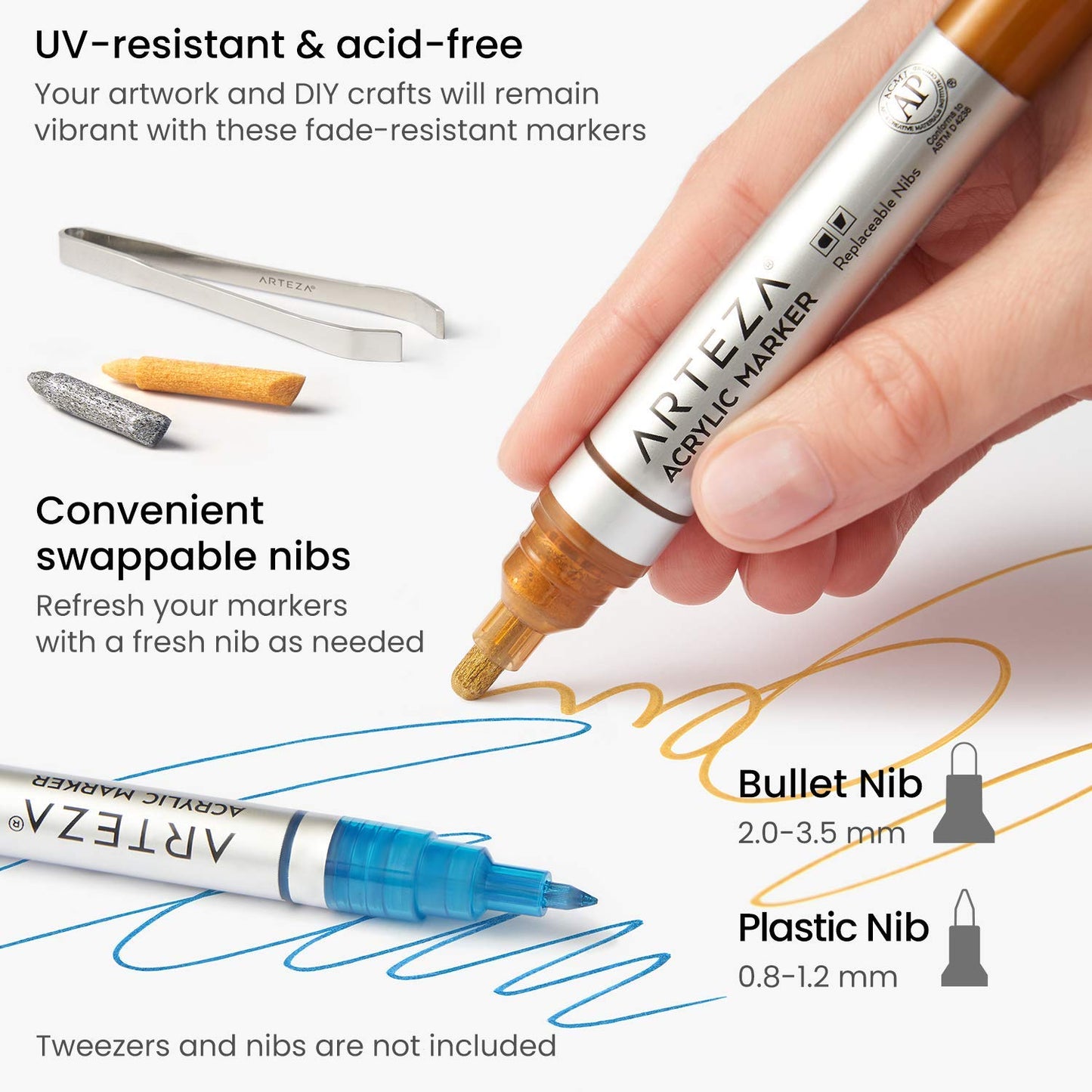 Arteza Acrylic Markers, Metallic - Set of 20