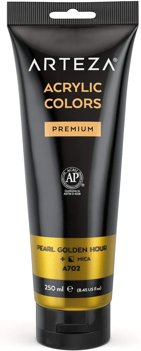 Arteza Metallic Acrylic Paint, 8.45 fl oz Tube - Pearl Golden Hour A213