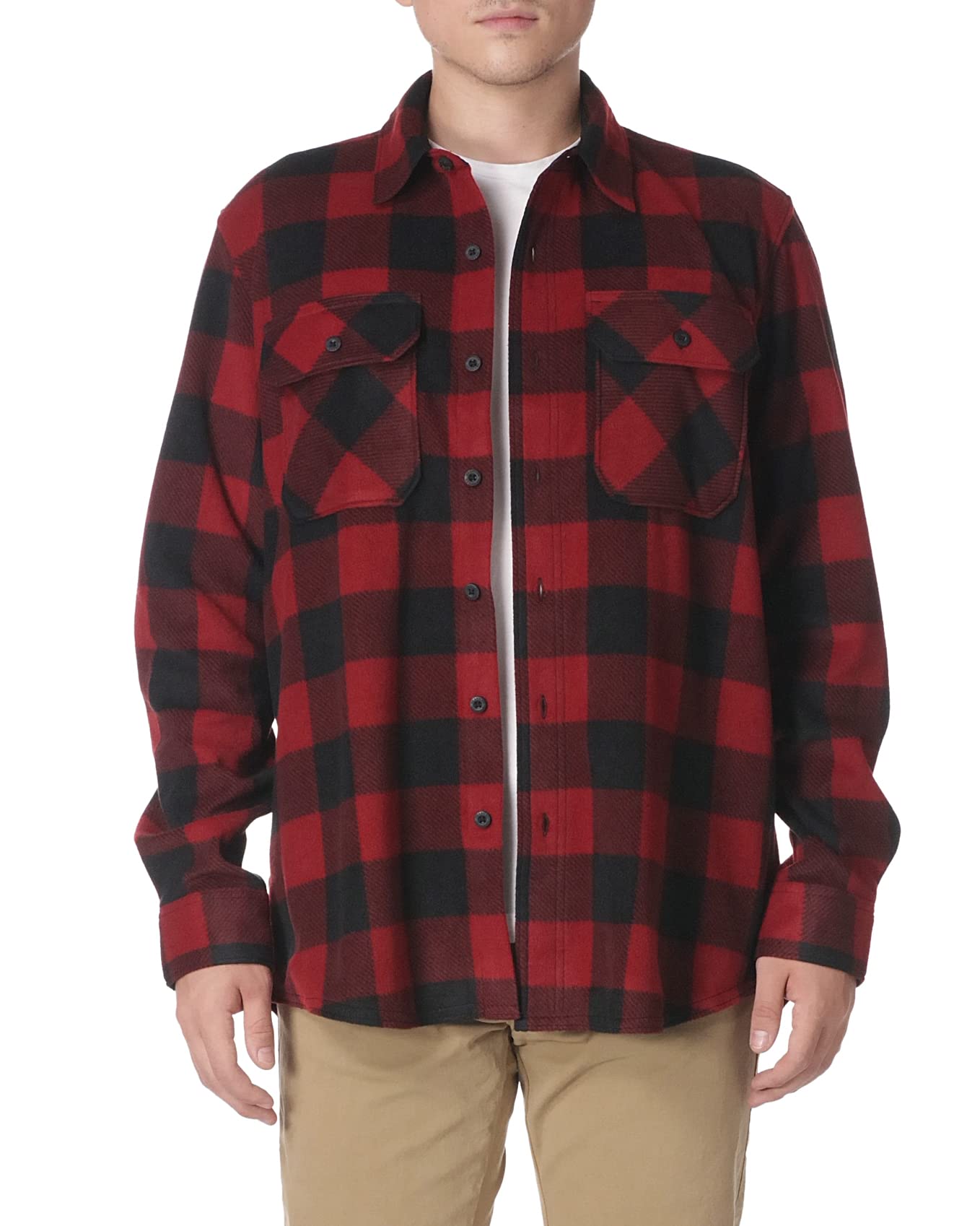 Wrangler Authentics Men's Long Sleeve Heavyweight Fleece Shirt, Red Buffalo Plaid, XX-Large