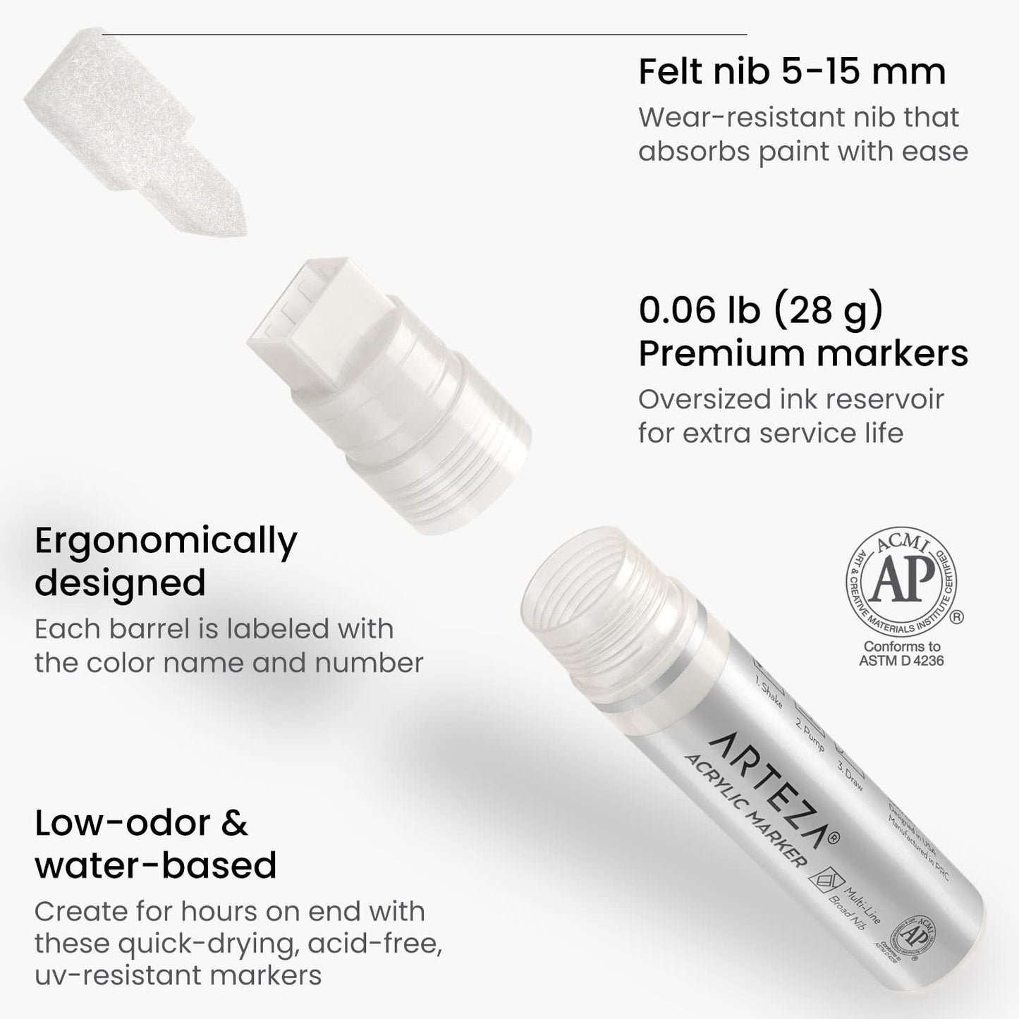 Arteza Acrylic Markers, White & Black, Broad Nib - Set of 2