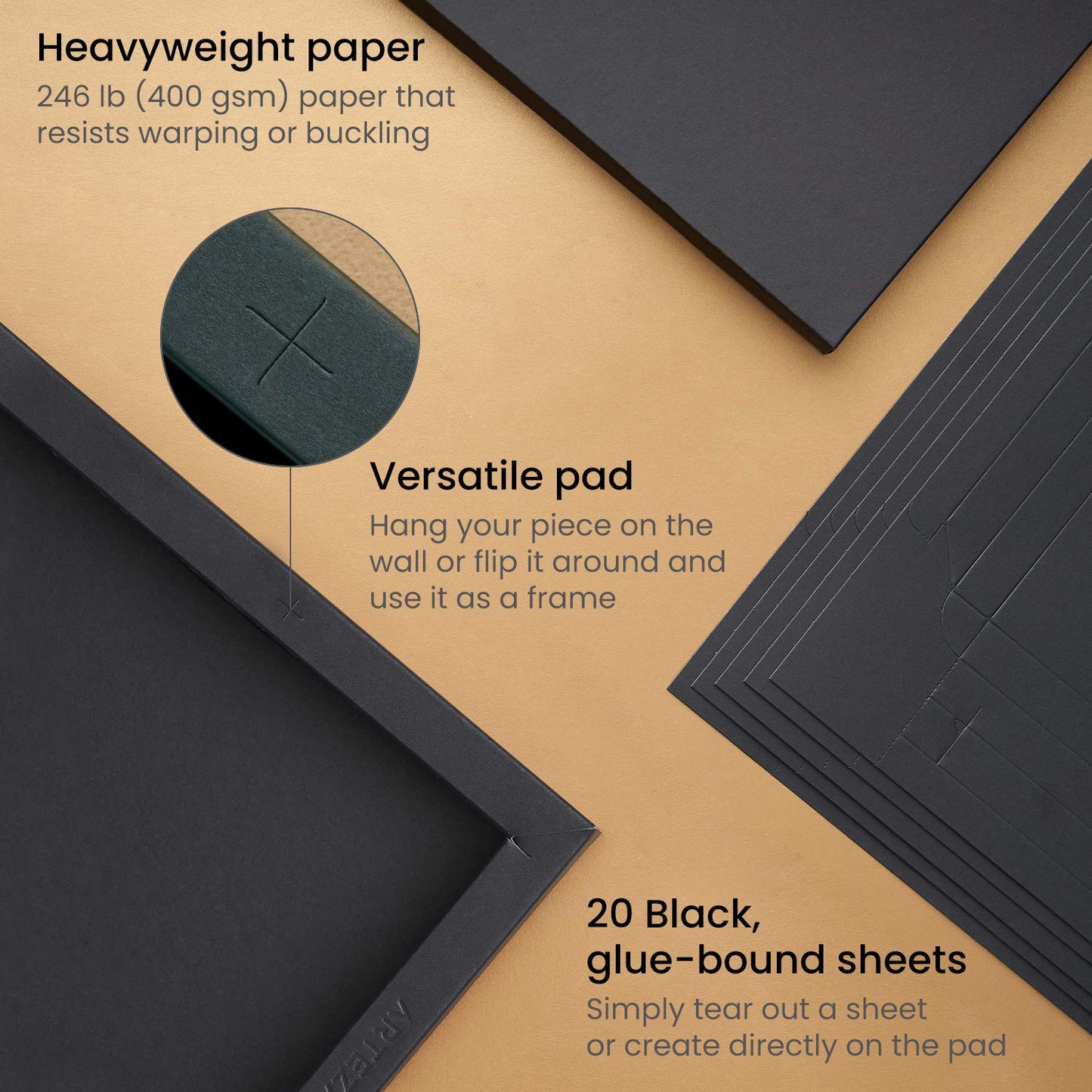 Arteza DIY Foldable Canvas Frame, Black, Mixed Media, 9.5" x 9.5" - 20 Sheets
