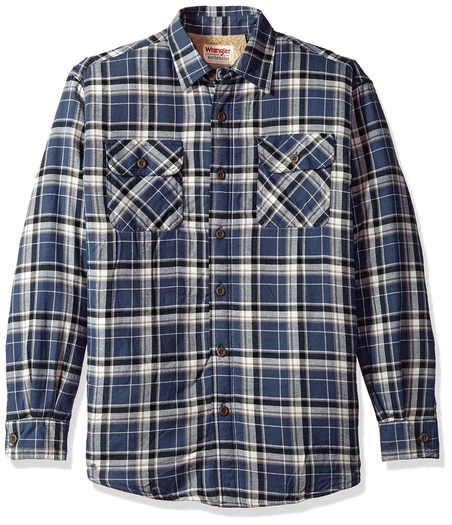 Wrangler Authentics Men's Long Sleeve Sherpa Lined Shirt Jacket, Mood Indigo, Medium