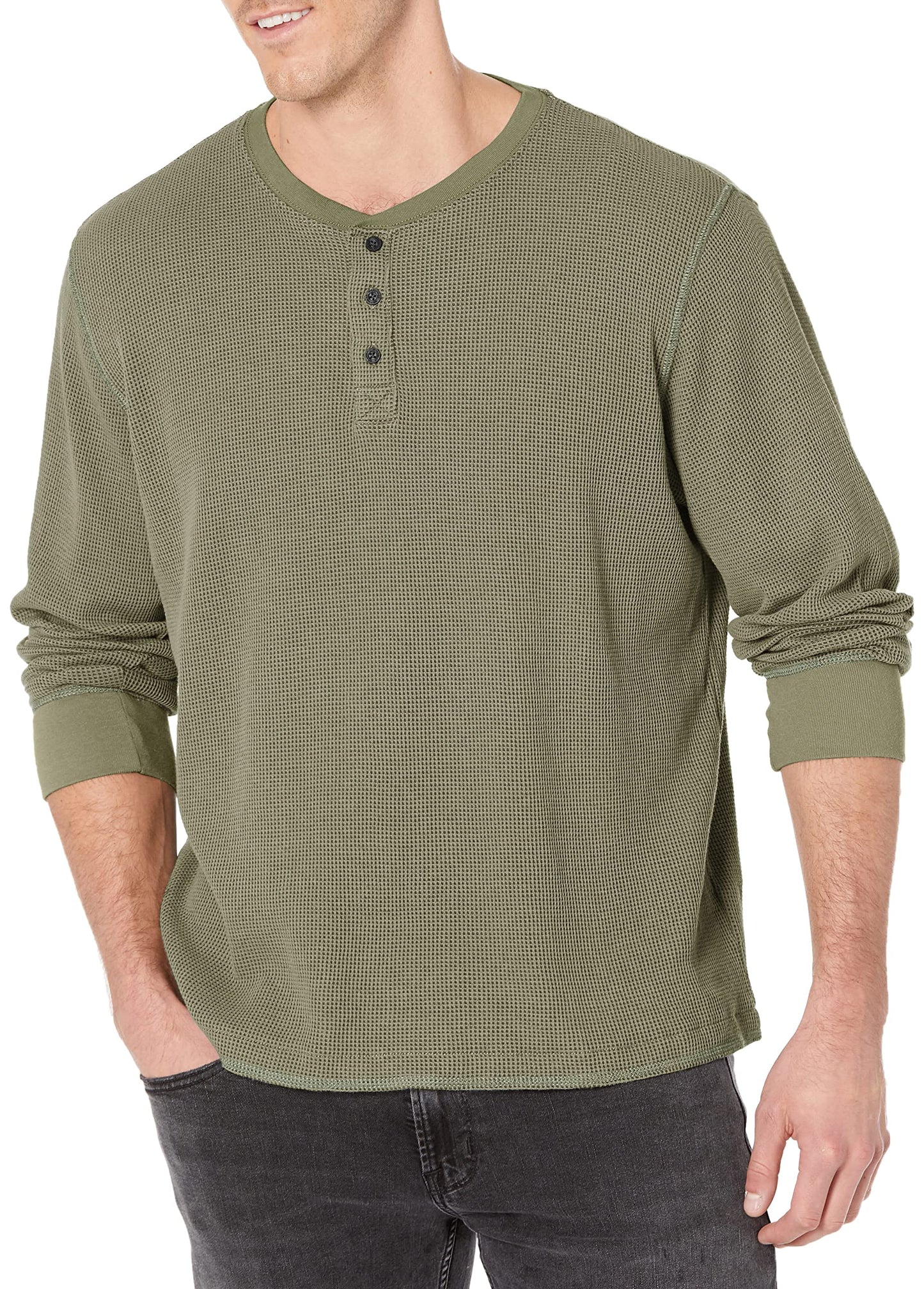 Wrangler Authentics Men's Long Sleeve Waffle Henley, Sea Spray, 3X-Large