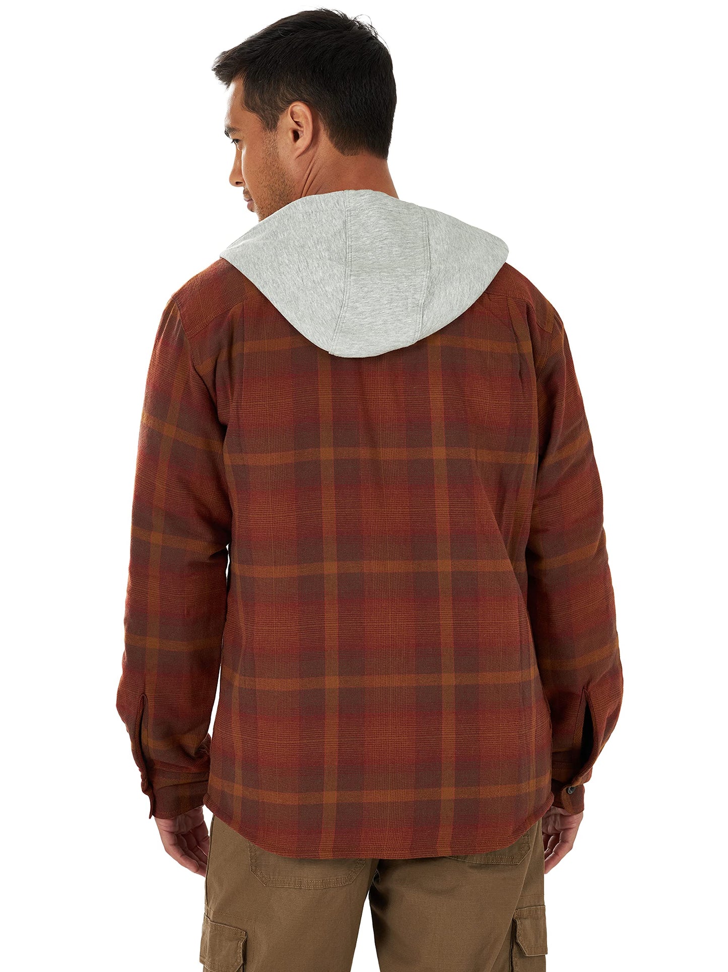 Wrangler Authentics Men's Long Sleeve Quilted Lined Flannel Shirt Jacket with Hood, Toffee, Small